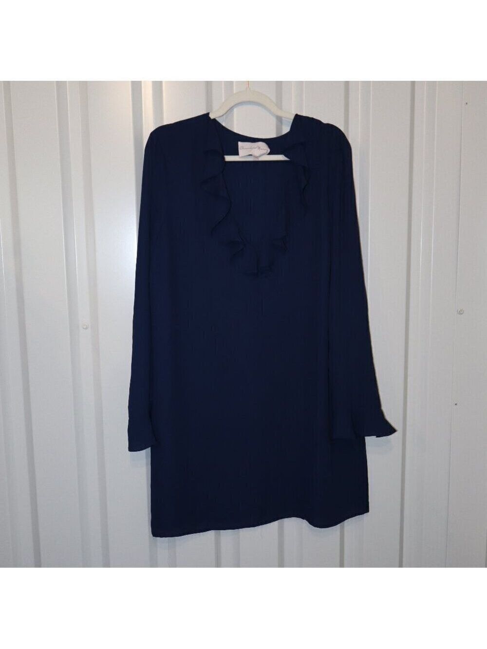 Charles Henry Women's Blue Shift Dress Ruffle V Neck Ruffle Long Sleeve Size XL
